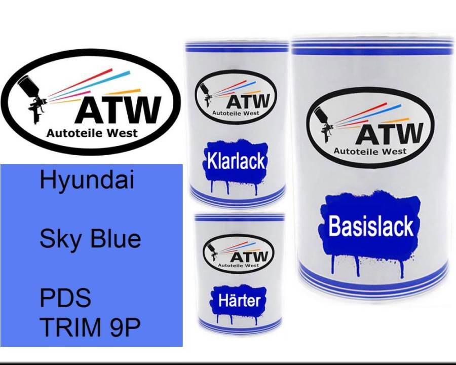 Hyundai, Sky Blue, PDS TRIM 9P: 500ml Lackdose + 500ml Klarlack + 250ml Härter - Set, von ATW Autoteile West.